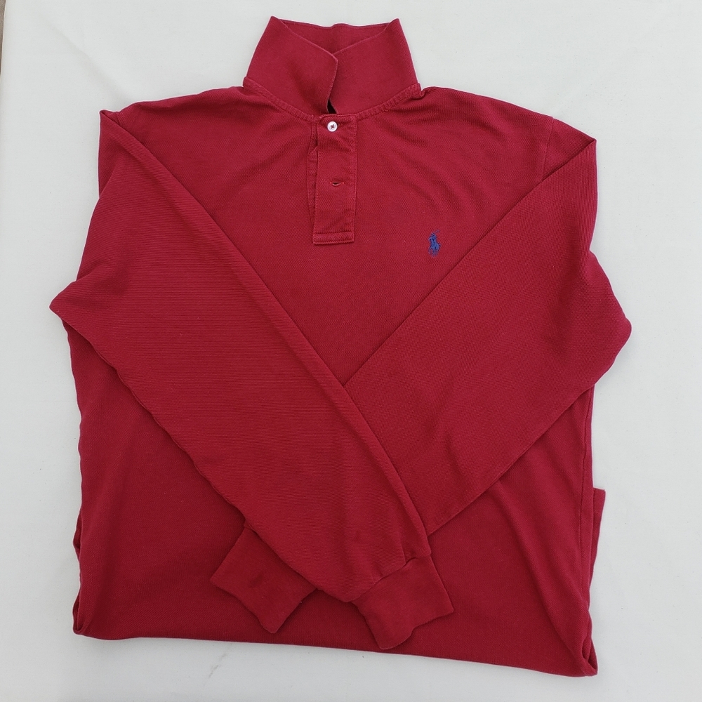 Men's Ralph Lauren Red Long Sleeve Polo Shirt - Picture 1 of 3
